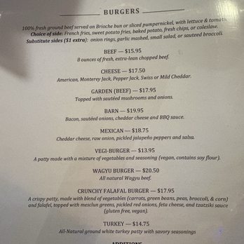 The Barn Original - burger menu - American Near Me - Wyckoff, New Jersey