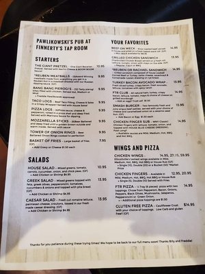 Menu photo 2 Finnerty's Tap Room Ellicottville, NY