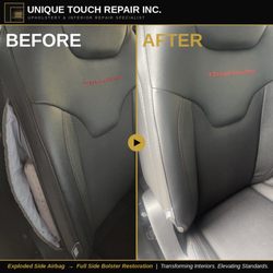 Unique Touch Repair - Jeep Trailhawk side airbag deployment repair. We restored the torn seat bolster and upholstery to a factory-like finish.
