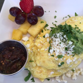 Anuenue Cafe - Frittata with guacamole and yummy sauce on the side - Cafes Near Me - Koloa, Hawaii