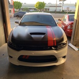 Satin black hood with red dragon Stripes