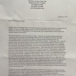 Freyja Clinic - Page 1 of January 9, 2017 letter regarding yearly administrative fee of $150 per patient