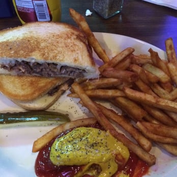 DJ's Dugout - The prime rib melt with fries, (and my ketchup/mustard concoction).  Fries were awesome! - American Near Me - Bellevue, Nebraska