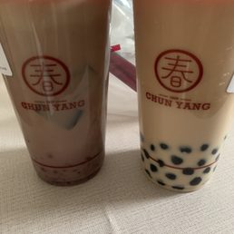 Oolong red bean latte and regular bubble tea