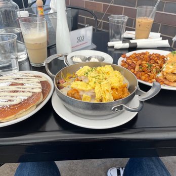 Buttermilk - Fried Green Tomatoes Benedict  Cinnamon Roll Pancakes - 2 Pieces - Coffee & Tea Near Me - Naperville, Illinois