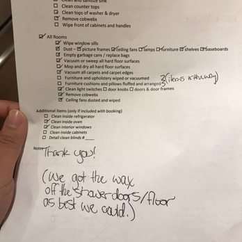 Rain City Maids - I love that they leave notes on this checklist - Home Cleaning Near Me - Kirkland, Washington Rain City Maids - I love that they leave notes on this checklist - Home Cleaning Near Me - Kirkland, Washington