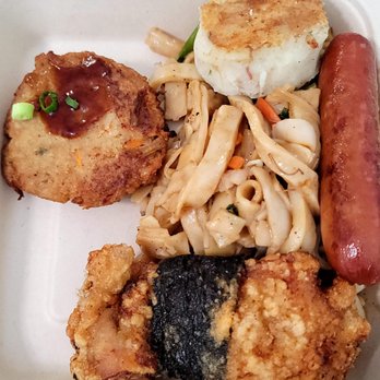 Fukuya - ahi patty, chow fun, hash patty, hot dog and nori wrapped chicken - Japanese Near Me - Honolulu, Hawaii Fukuya - ahi patty, chow fun, hash patty, hot dog and nori wrapped chicken - Japanese Near Me - Honolulu, Hawaii