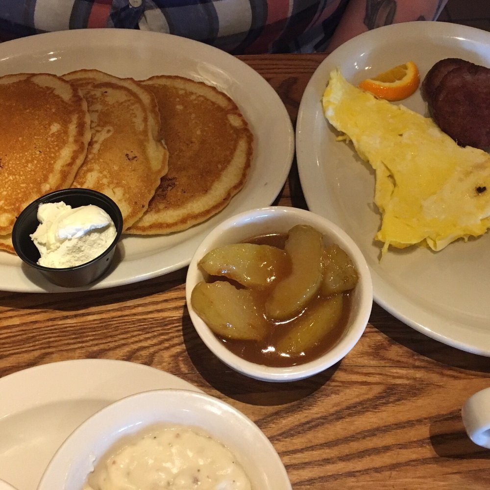 Cracker Barrel Old Country Store - Pancakes, eggs, sausage, and fried apples. (Mommas Pancakes breakfast) - American Near Me - Bloomington, Illinois