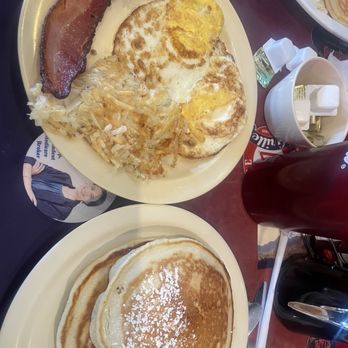 Ranch House Grille - 2 eggs over hard, hash, bacon and pancakes and warm syrup! - American Near Me - Phoenix, Arizona Ranch House Grille - 2 eggs over hard, hash, bacon and pancakes and warm syrup! - American Near Me - Phoenix, Arizona