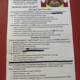 Breakfast menu Breakfast menu