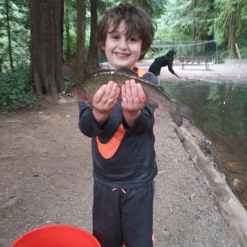 Rainbow Trout Farm - Sam caught a big one - Lakes Near Me - Sandy, Oregon