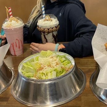 Dawg Park - 68.00 for 2 apps, salad with very little toppings and dressing, 2 shakes, and one dog bowl of chicken and rice. - New American Near Me - South Barrington, Illinois
