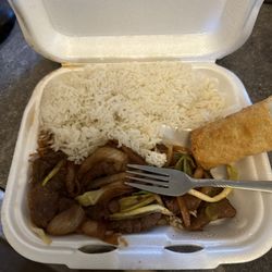 Chopsticks Chinese Cuisine - Mongolian beef and steamed rice.