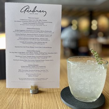Audrey - Dinner menu of the evening - American Near Me - Nashville, Tennessee