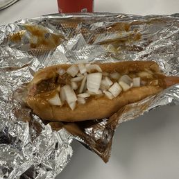 Chili dog with onions Chili dog with onions
