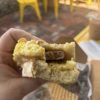 Twisted Sisters Coffee House - Egg, white cheddar, sausage on grilled sourdough - Breakfast & Brunch Near Me - Hillsdale, New York Twisted Sisters Coffee House - Egg, white cheddar, sausage on grilled sourdough - Breakfast & Brunch Near Me - Hillsdale, New York
