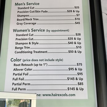 Hair Excel - Menu on the wall - Hair Salons Near Me - Mercer Island, Washington Hair Excel - Menu on the wall - Hair Salons Near Me - Mercer Island, Washington