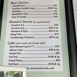 Hair Excel - Menu on the wall