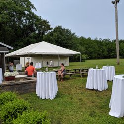 Some of the high top tables & table cloths that Ann's arranged for us