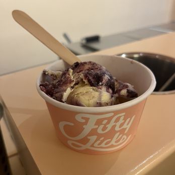 Fifty Licks - Blueberry Cheesecake mini scoop - Ice Cream & Frozen Yogurt Near Me - Portland, Oregon Fifty Licks - Blueberry Cheesecake mini scoop - Ice Cream & Frozen Yogurt Near Me - Portland, Oregon