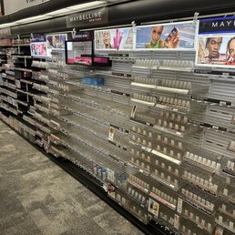 Empty shelves in makeup section, never have what I need due to thefts. Empty shelves in makeup section, never have what I need due to thefts.