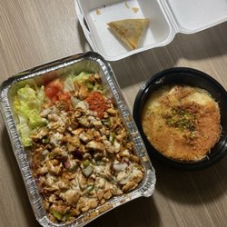 Almadina - Chicken over rice  Chicken Samosa  Kunafa