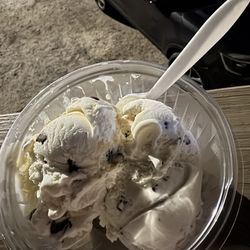 Happy Belly Ice Cream - Double scoop of chocolate chip cookie dough and salted caramel pretzel ice cream