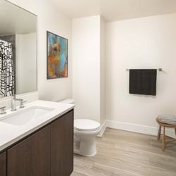 Camden NoMa Apartments - Luxury bath in warm modern style at Camden NoMa apartments in Washington, D.C.