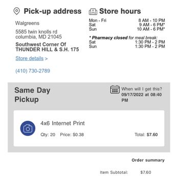 Walgreens - 2nd confirmation of order - Drugstores Near Me - Columbia, Maryland