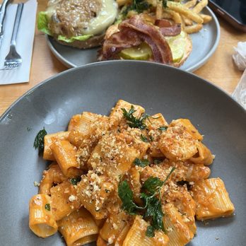 Hole In The Wall - The OG Beef Burger & Spicy Shrimp Vodka Rigatoni - Coffee & Tea Near Me - New York, New York Hole In The Wall - The OG Beef Burger & Spicy Shrimp Vodka Rigatoni - Coffee & Tea Near Me - New York, New York