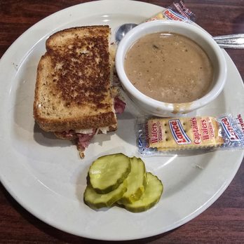 Serenity Garden Cafe - Half Ruben sandwich and a cup of mushroom soup - Burgers Near Me - Blue Ridge, Georgia Serenity Garden Cafe - Half Ruben sandwich and a cup of mushroom soup - Burgers Near Me - Blue Ridge, Georgia