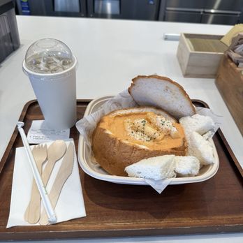 Basquia Bakery - Pane Rose Tteokbokki and Strawberry Matcha Latte - Bakeries Near Me - Daly City, California