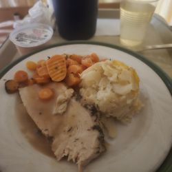 Roast turkey with au gratin potatoes. Pretty darn good.