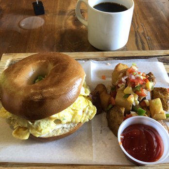 Detour Coffee - Magician sandwich on a bagel and home fries - Coffee & Tea Near Me - Arlington, Virginia Detour Coffee - Magician sandwich on a bagel and home fries - Coffee & Tea Near Me - Arlington, Virginia