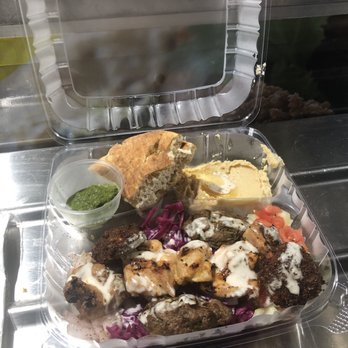 FalaFresh - mixed kebab platter with hummus, pita and green harissa sauce - Food Trucks Near Me