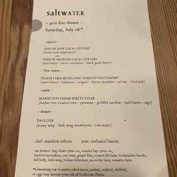 Saltwater Oyster Depot - July 16th Prixe Fixe Menu - Seafood Near Me - Inverness, California Saltwater Oyster Depot - July 16th Prixe Fixe Menu - Seafood Near Me - Inverness, California