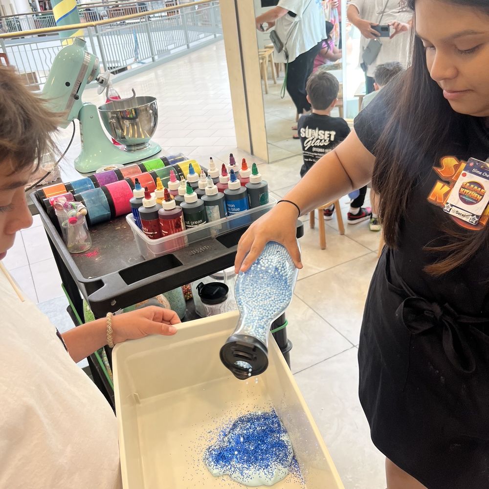 Slime Kitchen - Adding glitter and foam balls to their slime - Art Classes Near Me - San Mateo, California Slime Kitchen - Adding glitter and foam balls to their slime - Art Classes Near Me - San Mateo, California