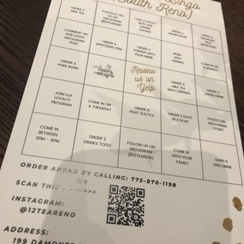 1 2 Tea - BINGO card :) - Bubble Tea Near Me - VC Highlands, Nevada 1 2 Tea - BINGO card :) - Bubble Tea Near Me - VC Highlands, Nevada