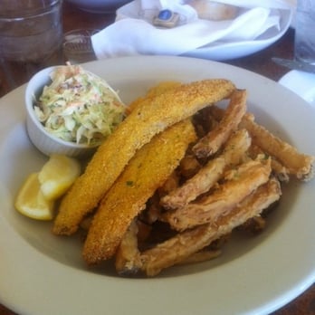 Bluefront Cafe - Fish and chips (walleye and fries). Note the battered fries... - Cafes Near Me - Sturgeon Bay, Wisconsin Bluefront Cafe - Fish and chips (walleye and fries). Note the battered fries... - Cafes Near Me - Sturgeon Bay, Wisconsin