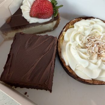 Keto Bakery - Chocolate cheesecake, brownie and coconut cream tart. - Desserts Near Me - Orange, California