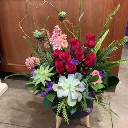Cactus Flower Florists - Arrangement #2 in 3-legged pot.