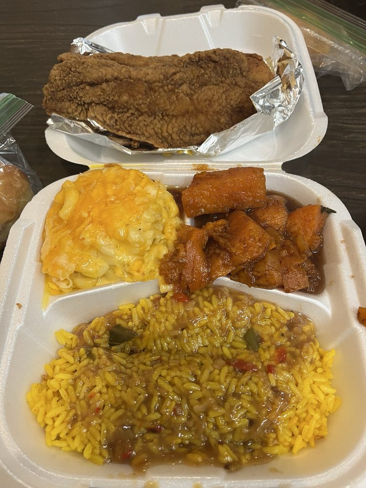 Fried tilapia and shrimp plate at Sister Soul Food
