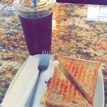 Perk Up Cafe - Iced coffee with the bacon, egg and cheese breakfast sandwich. - Coffee & Tea Near Me - Indianapolis, Indiana Perk Up Cafe - Iced coffee with the bacon, egg and cheese breakfast sandwich. - Coffee & Tea Near Me - Indianapolis, Indiana