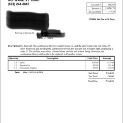 Bourne's Energy - Bourne's bill for assessing (not even fixing) broken heater