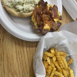 Barney's Cafe - Burger with pimiento cheese, bacon, slaw, and fries