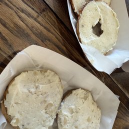 Cinnamon raisin bagel with almond smear and Asiago with Romano. Delicious! Cinnamon raisin bagel with almond smear and Asiago with Romano. Delicious!