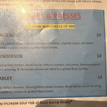 Fat Willy's - Menu - Sports Bars Near Me - Rochester, Minnesota