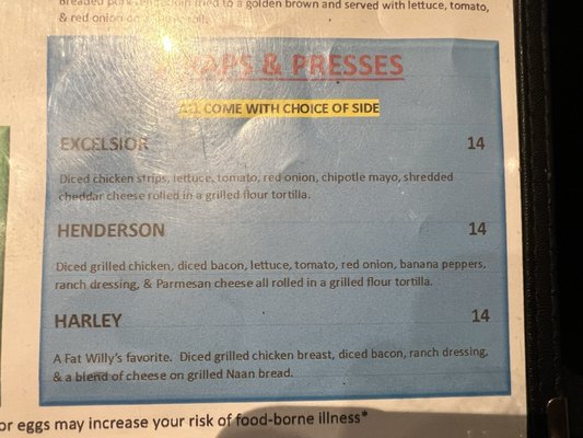Menu photo 8 Fat Willy's Rochester, MN