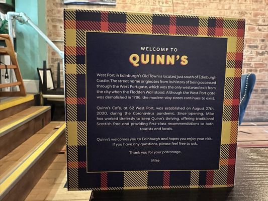 Menu photo 1 Quinn's Cafe Edinburgh, EDH