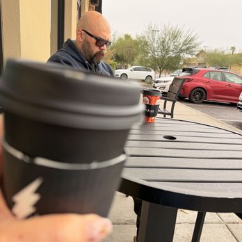 Black Rock Coffee Bar - Outside drinking our drinks - Coffee & Tea Near Me - Goodyear, Arizona